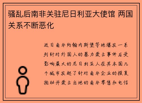 骚乱后南非关驻尼日利亚大使馆 两国关系不断恶化